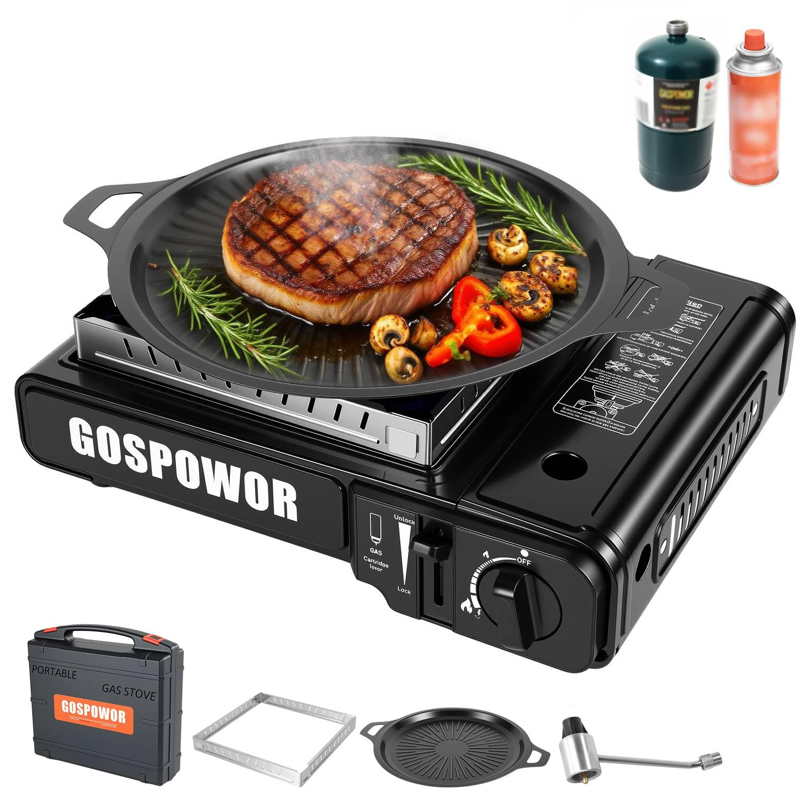 Propane or Butane Stove, Dual Fuel Propane Stove for Camping, 10,000 BTU Automatic Ignition Portable Gas Stove with Carrying Cas