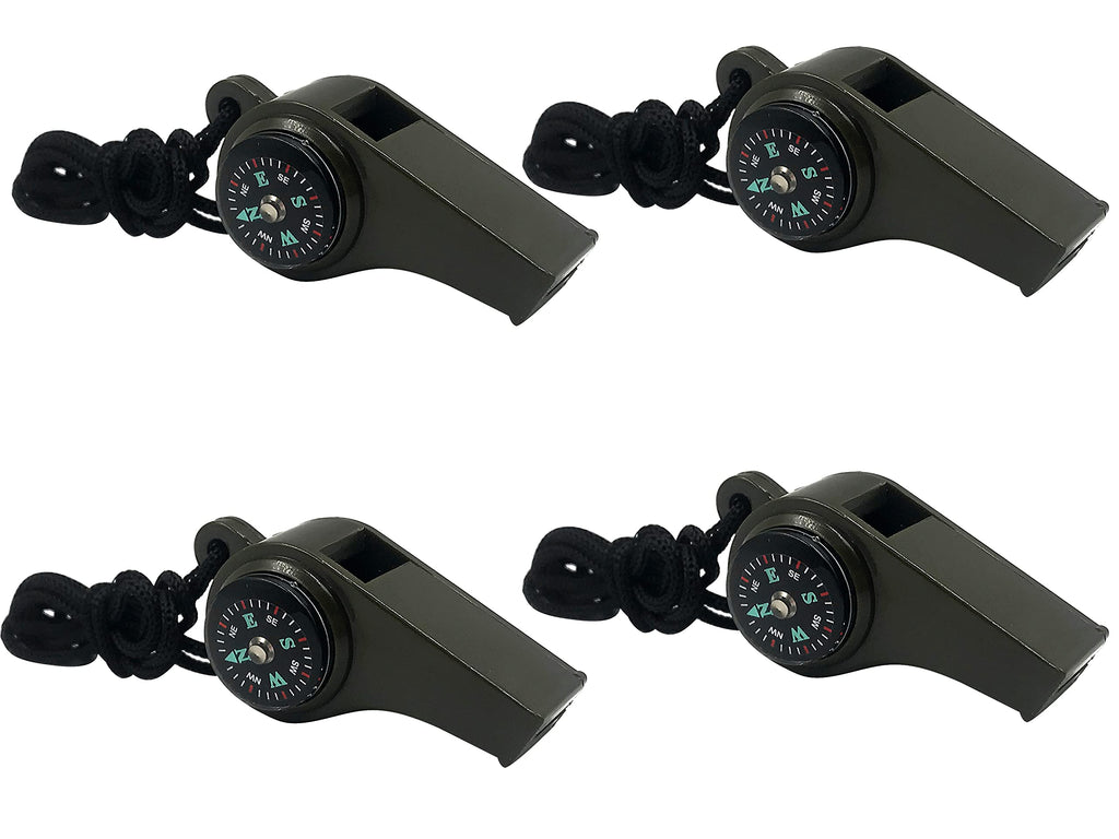 Meinvshe 4 Pack Emergency Survival Whistle, 3-In-1 Emergency Whistles With Compass And Thermometer, Loud Safety Whistle With Lan