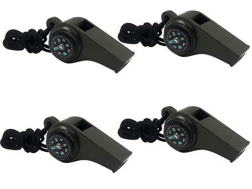 4 Pack Emergency Survival Whistle, 3-in-1 Emergency Whistles with Compass and Thermometer, Loud Safety Whistle with Lanyard for 