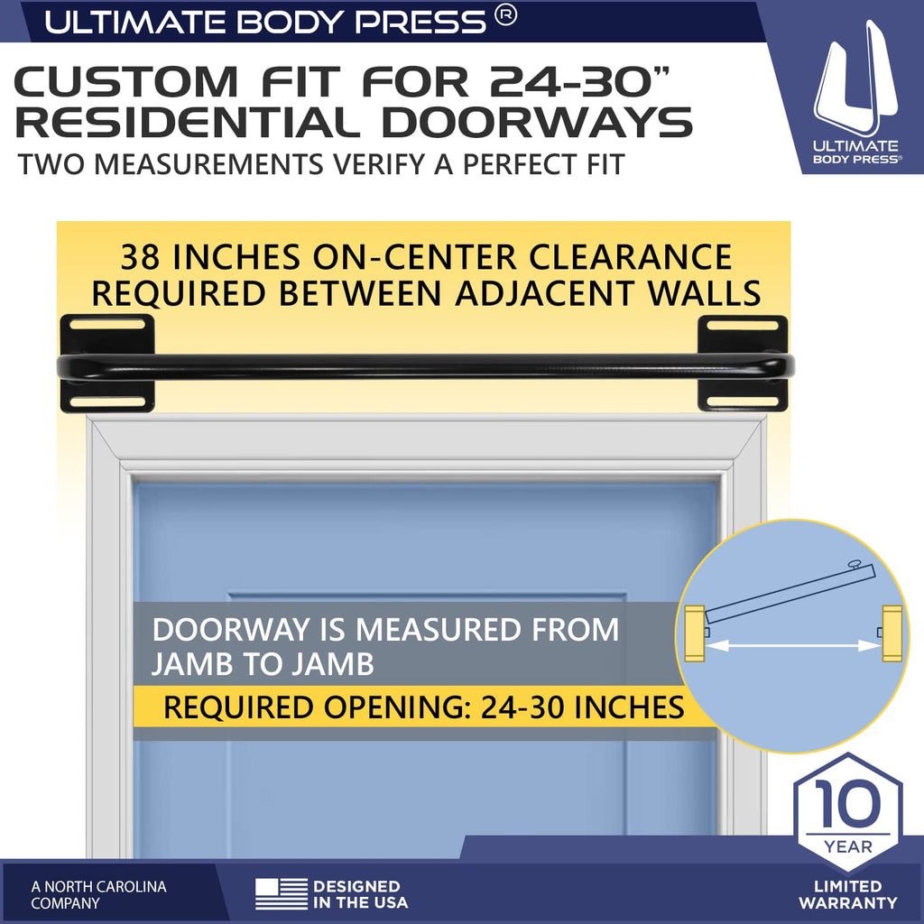 Ultimate Body Press Wall Mounted Doorway Pull Up Bar - Classic Straight Bar, Black, (Wmpd-S)