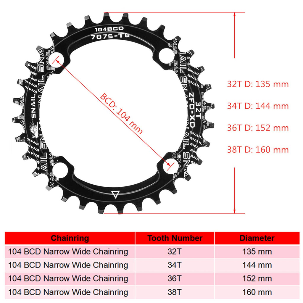 Boao Chainring 104 Bcd 32T 34T 36T 38T Narrow Wide Single Chain Ring With 4 Pieces Sprocket Bolts For Road Bikes, Mountain Bikes