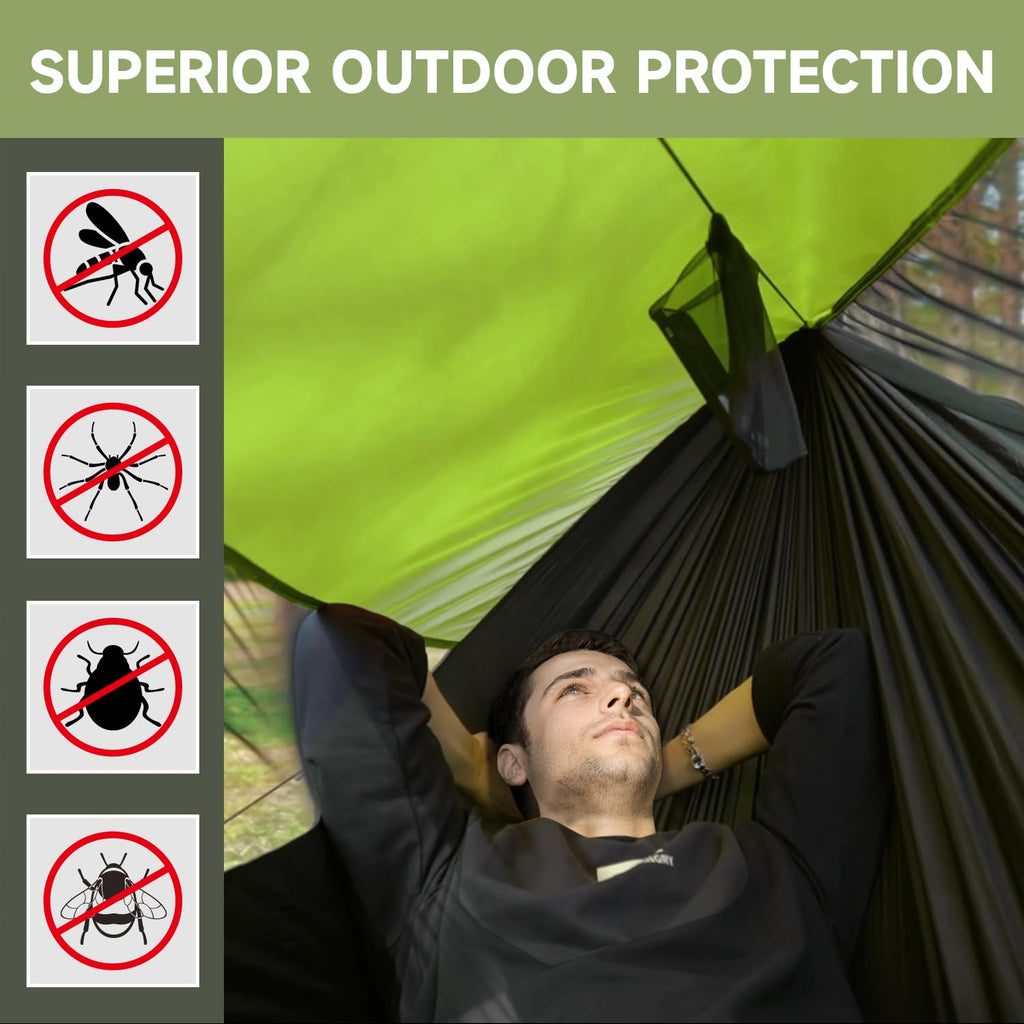 Travel Bird Camping Hammock With Mosquito Net And Sunshade, Backpacking Hammock With Ridge Rope Tree Straps, Lightweight Portabl