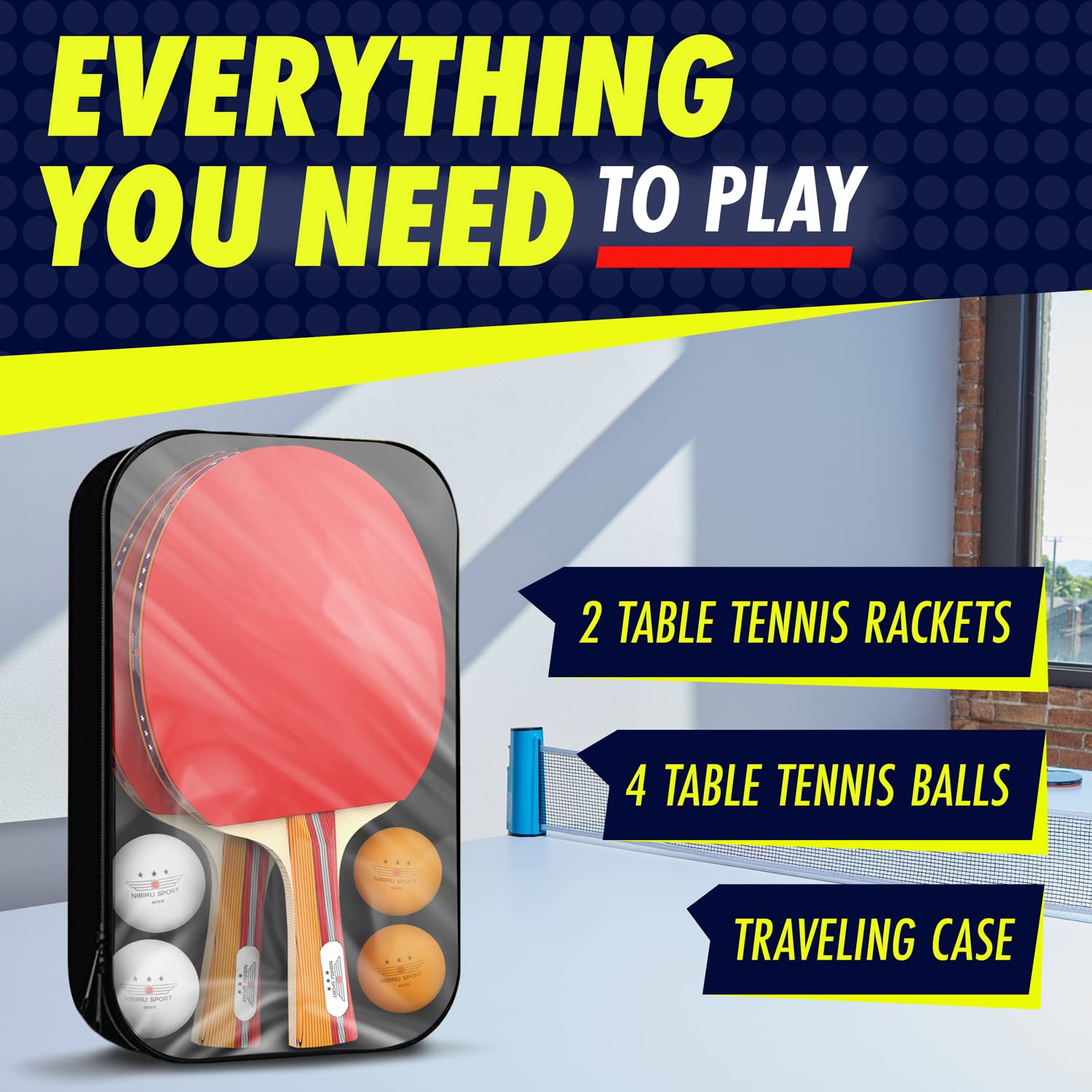 Nibiru Sport Table Tennis Paddles - Professional Ping Pong Paddles Set Of 2 W/ 4 Balls And Storage Case - Table Tennis Equipment