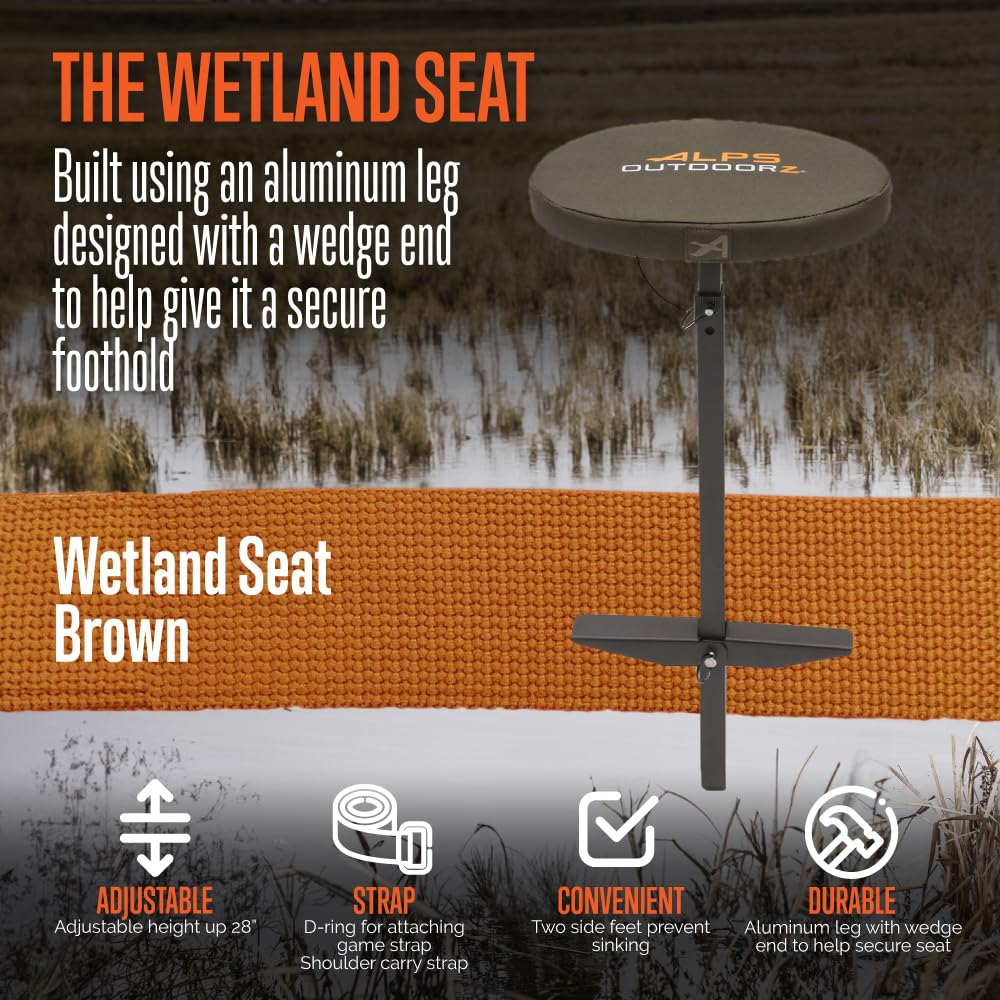 Alps Outdoorz Wetland Seat - Adjustable Height Hunting Chair With Padded Seat, Durable Aluminum Leg, Side Feet For Stability, Ca