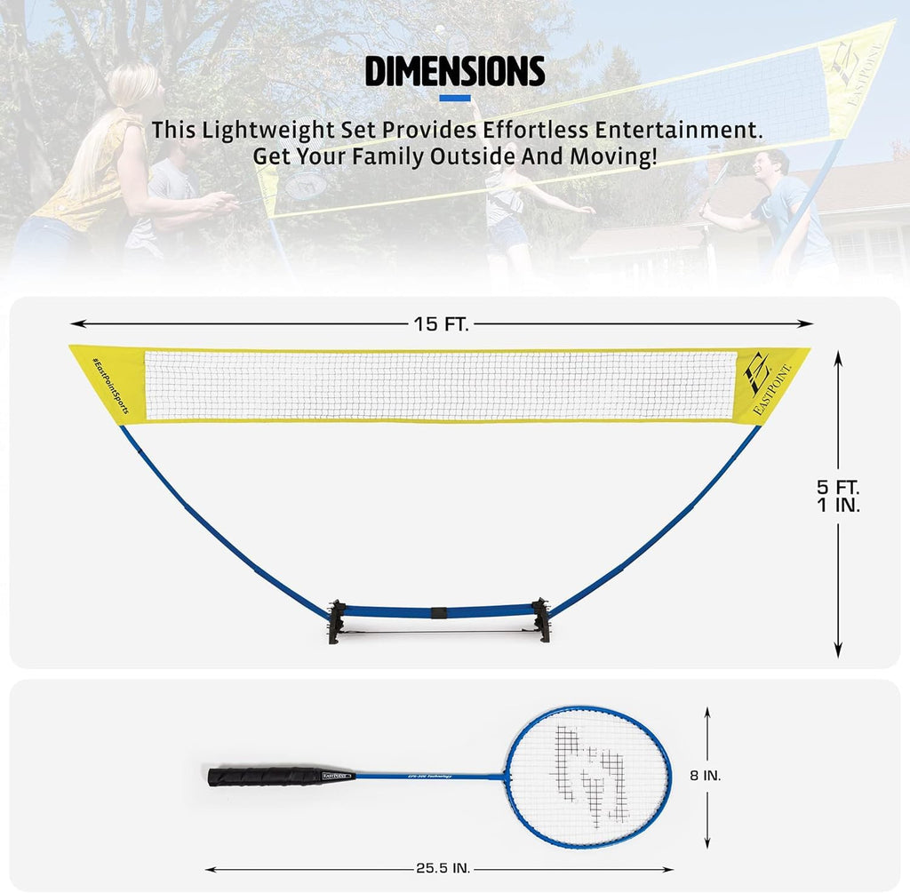 Eastpoint Sports Easy Setup Badminton Set - Backyard Outdoor Game For Family Fun - Includes 2 Racket & 2 Shuttlecocks