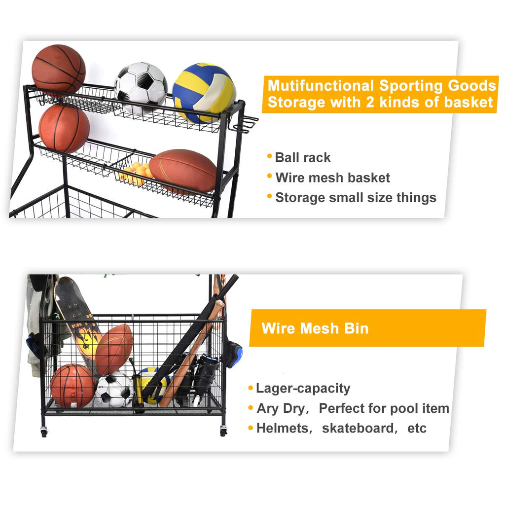 Kinghouse Garage Sports Equipment Organizer, Ball Storage Rack, Ball Storage Garage, Garage Organizer, Rolling Sports Ball Stora