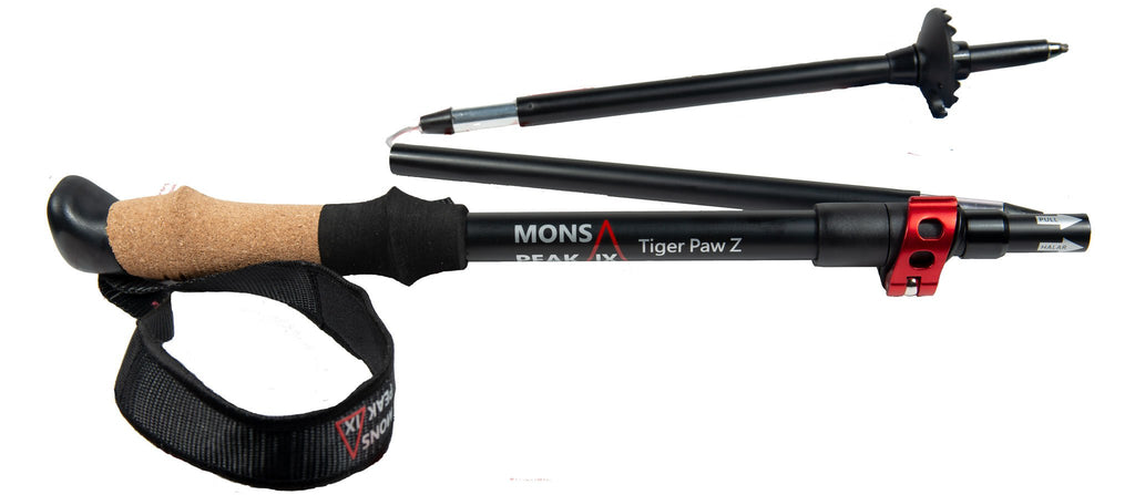 Mons Peak Ix Tiger Paw Z Trekking Poles (Z-135), Black, Adjustable Height