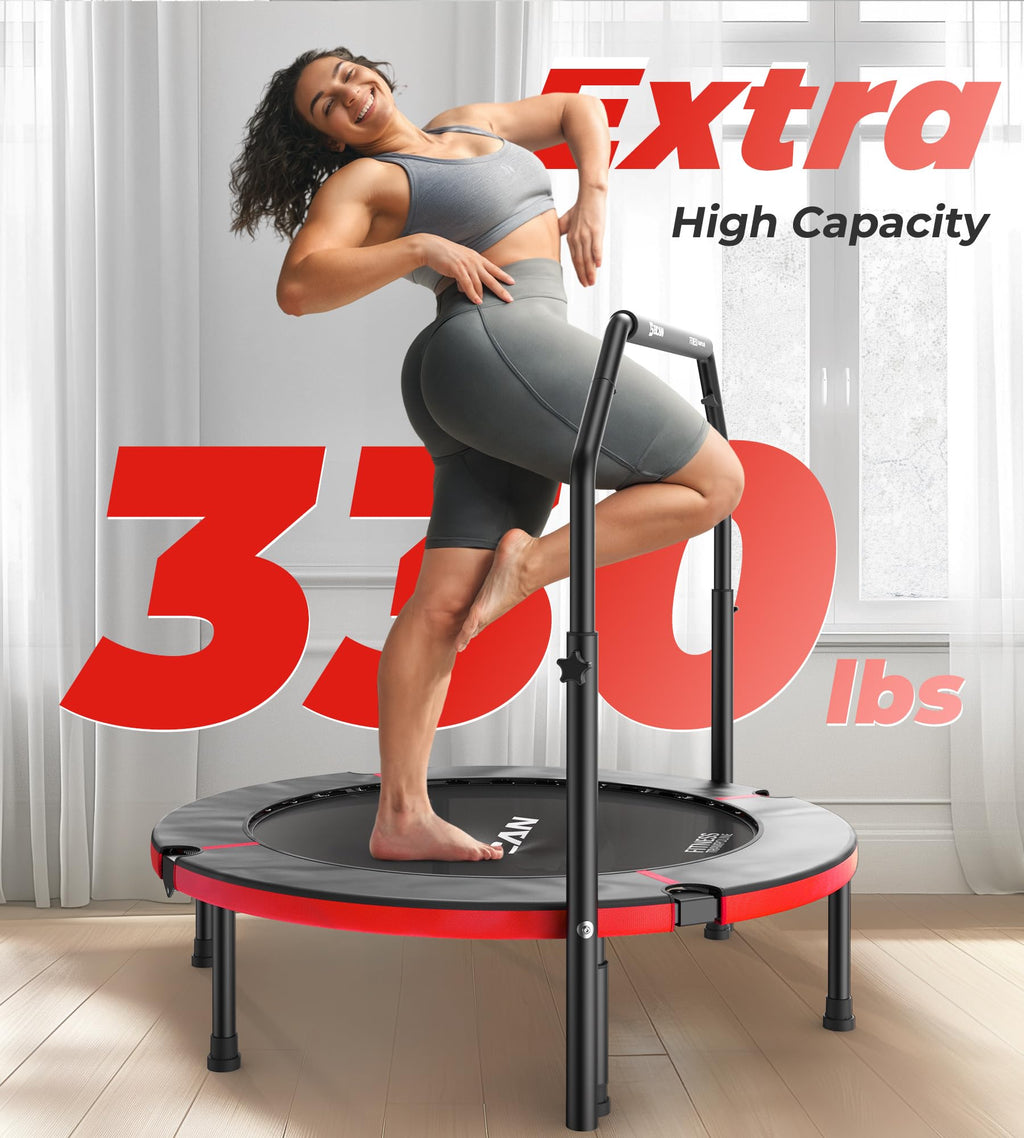 BCAN 40 Foldable Mini Trampoline Max Load 330lbs, Fitness Rebounder with Adjustable Foam Handle, Exercise Trampoline for Adults