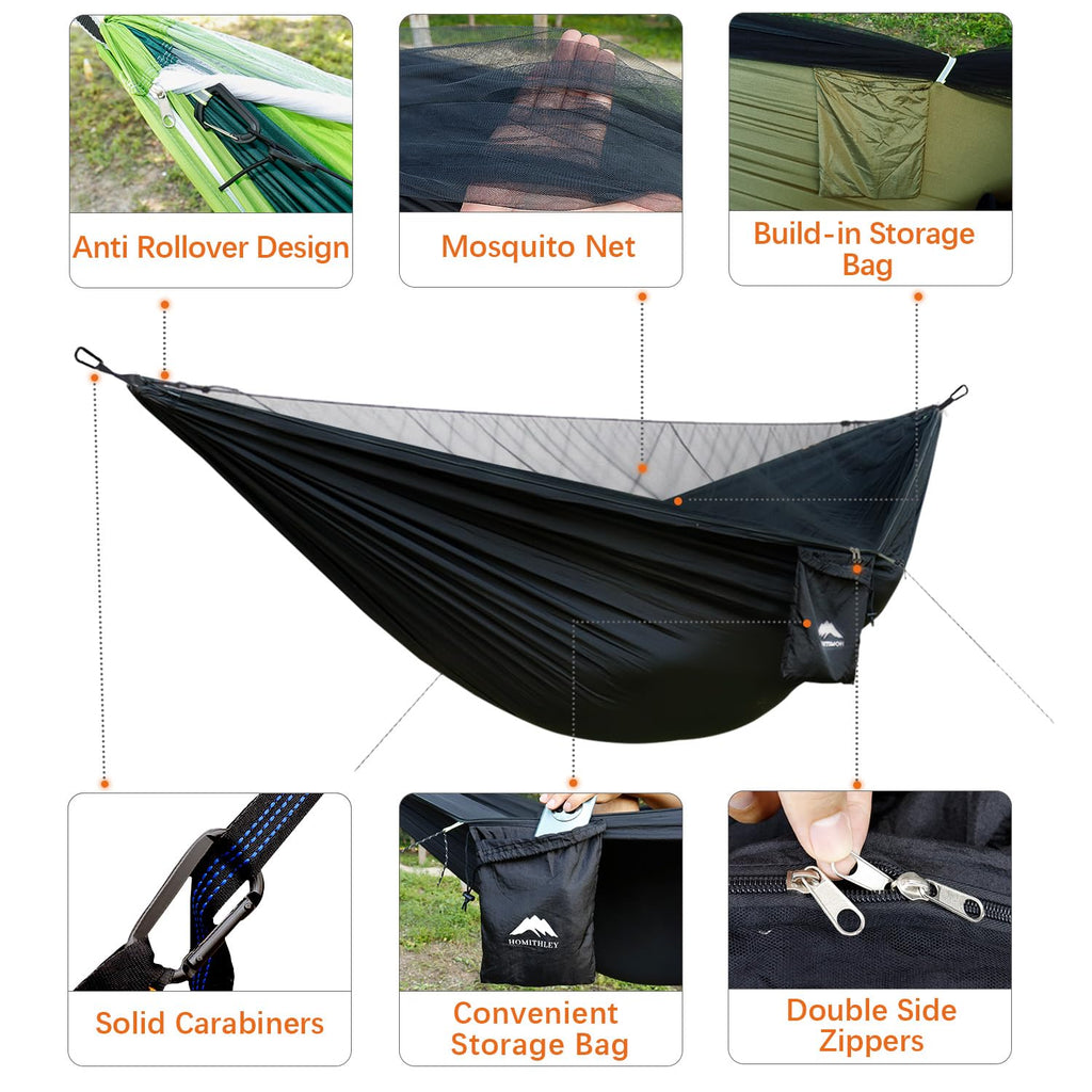 Homithley Camping Hammock - Portable Hammock With Mosquito Net, Lightweight Backpacking Hammocks Swing Camping Accessories For I