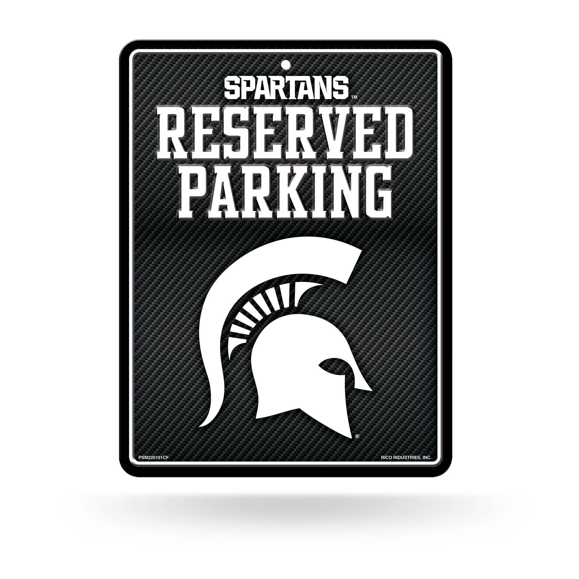 Rico Industries NCAA Michigan State Spartans Metal Parking Sign 8.5 x 11 Carbon Fiber Metal Parking Sign - Great for Man Cave, B
