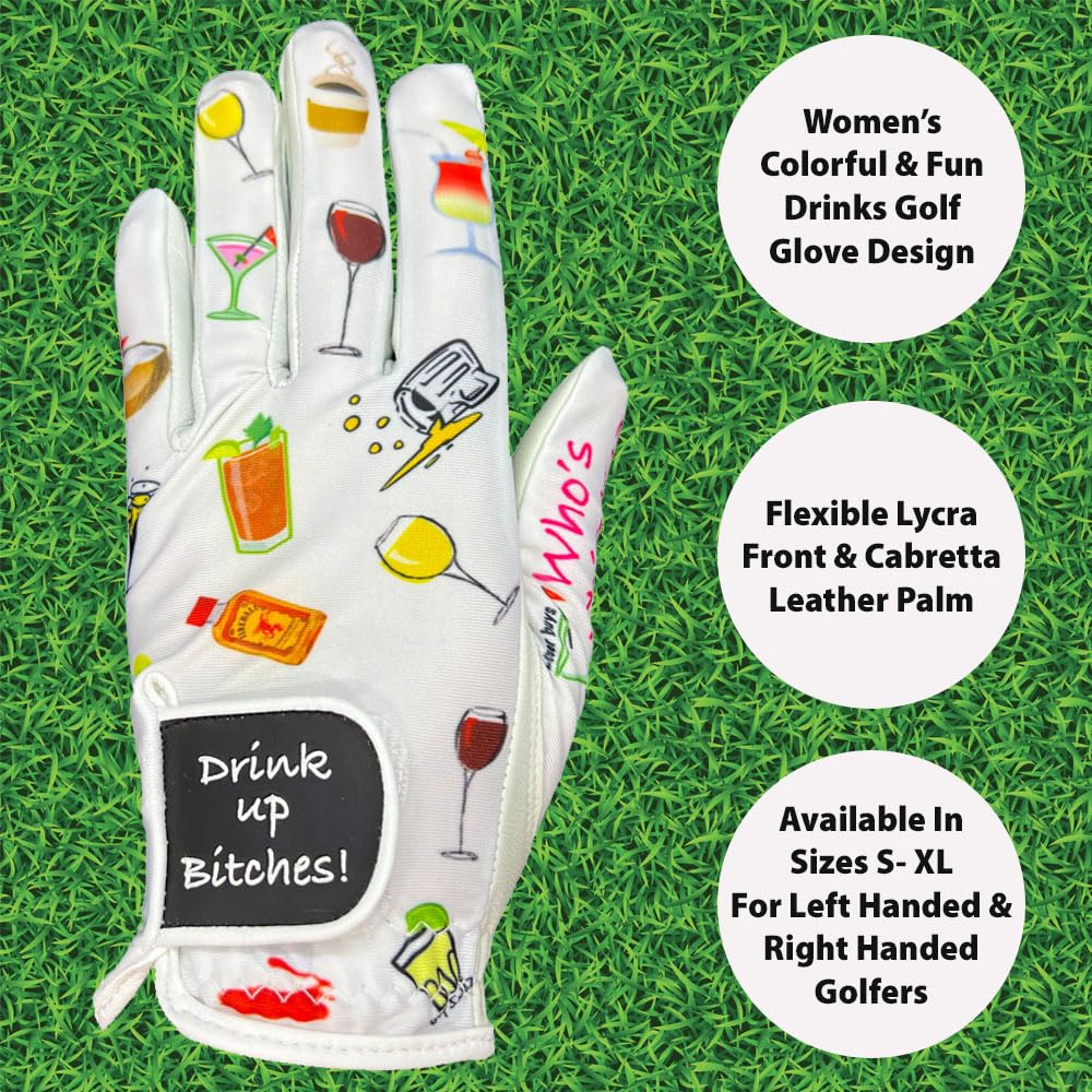 Giggle Golf Women'S Golf Glove (Small, Worn On Right Hand, Drink Up Bitches!)