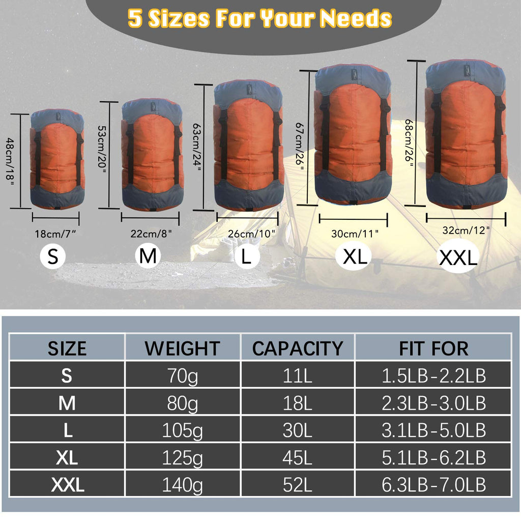 Frelaxy Compression Sack, Ultralight Sleeping Bag Stuff Sack 11L 18L 30L45L52L, Compression Stuff Sack - Space Saving Gear For C