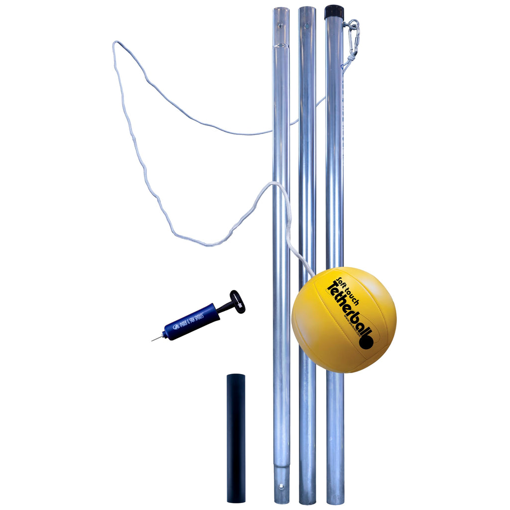 Park & Sun Sports Permanent Outdoor Tetherball Set With Accessories (3-Piece Pole) Yellow/Silver