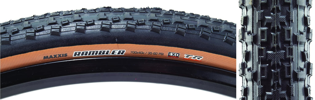 Maxxis, Rambler, Tire, 700X40C, Folding, Tubeless Ready, Dual, Exo, 60Tpi, Tanwall
