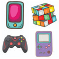 Bhai Please Mobile, Rubick Cube, Gaming Console and Video Game Wooden Fridge Magnet (Pack of 4 pcs, one pc Each Design) Quotes, 