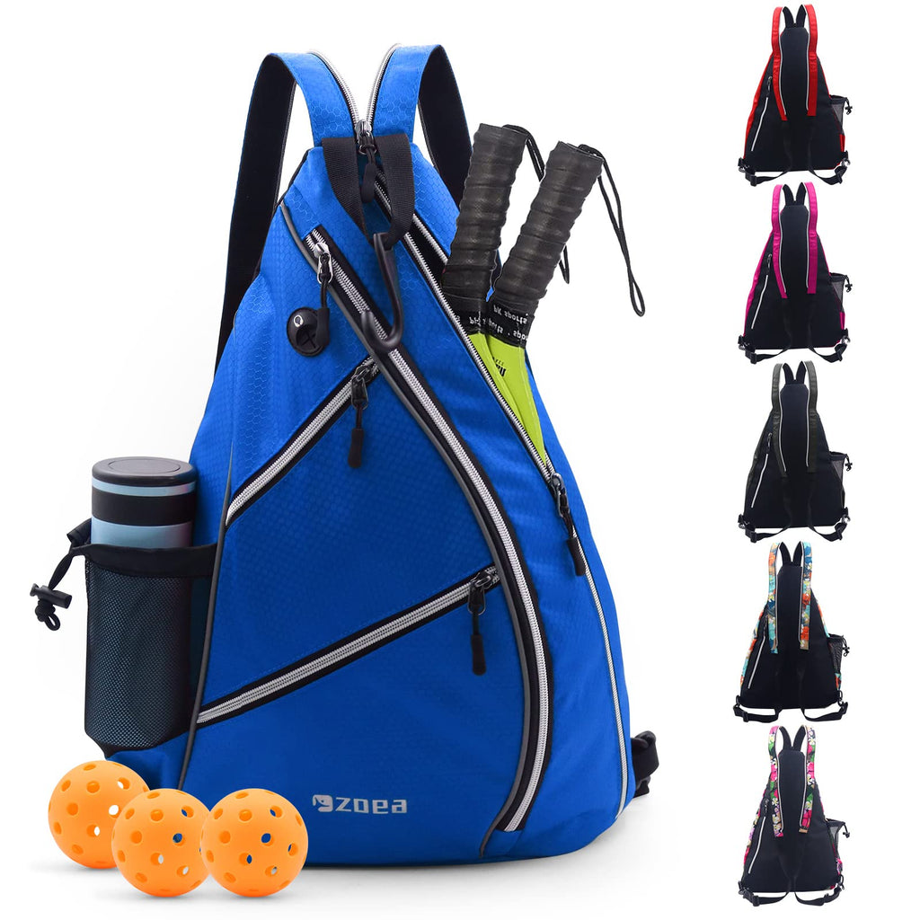Zoea Pickleball Bag, Sport Pickleball Sling Bag For Women Man, Adjustable Pickleball Backpack With Water Bottle Holder, Fits 4 P