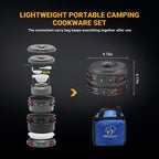 Bulin Camping Cookware Mess Kit, Backpack Portable Campfire Cooking Pots Pans Kettle Set, Durable Lightweight Aluminum Cook Gear