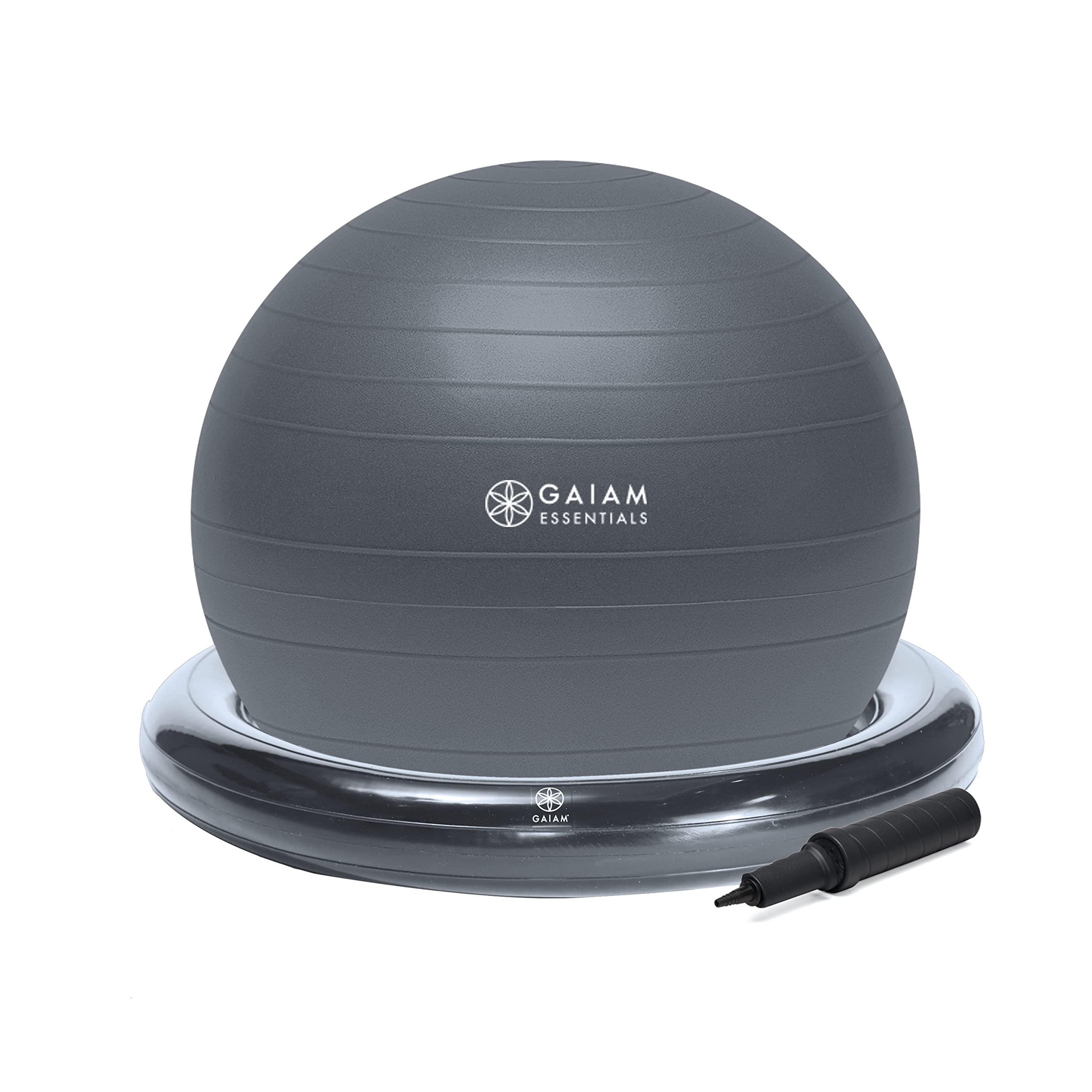 Gaiam Essentials Balance Ball & Base Kit, 65Cm Yoga Ball Chair, Exercise Ball With Inflatable Ring Base For Home Or Office Desk,