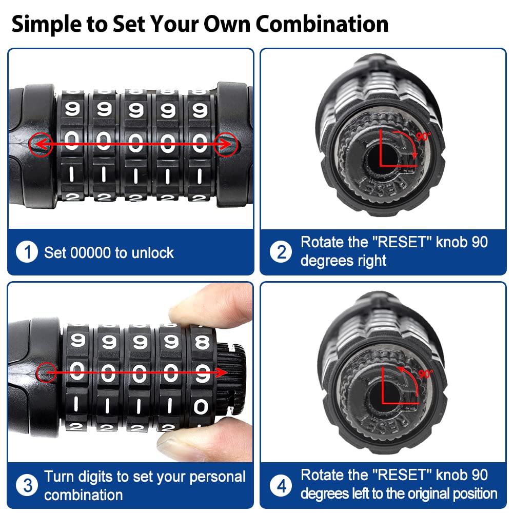 Ndakter Bike Chain Lock, 5-Digit Combination Anti-Theft Bicycle Lock, 32 Feet Long Security Resettable Bike Locks Heavy Duty For