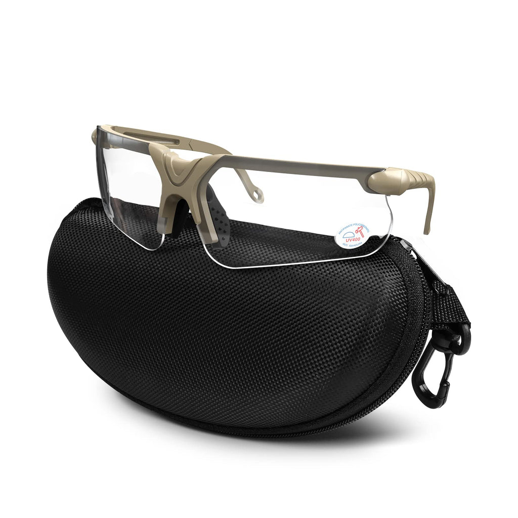Xaegistac Shooting Glasses With Case Anti Fog Hunting Safety Glasses For Men Women (Clear Lens-Khaki Frame)