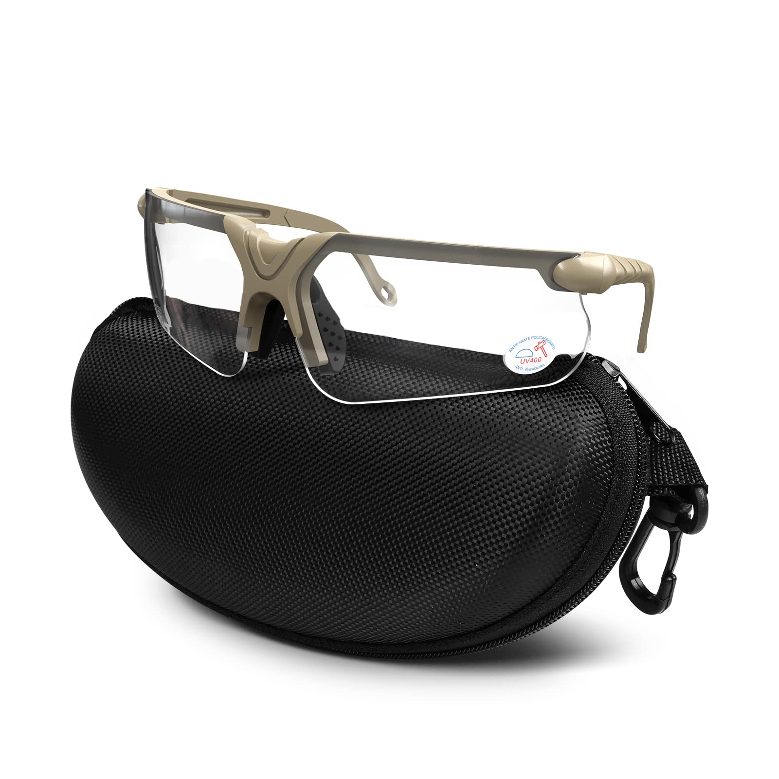 Xaegistac Shooting Glasses With Case Anti Fog Hunting Safety Glasses For Men Women (Clear Lens-Khaki Frame)
