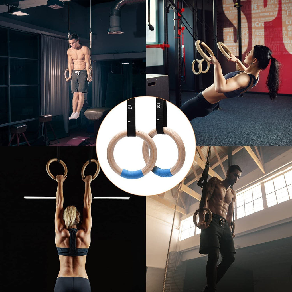 Pacearth Gymnastics Rings, Olympic Exercise Rings With Adjustable Cam Buckle 14.76Ft Long Straps With Scale Exercise Rings Non-S
