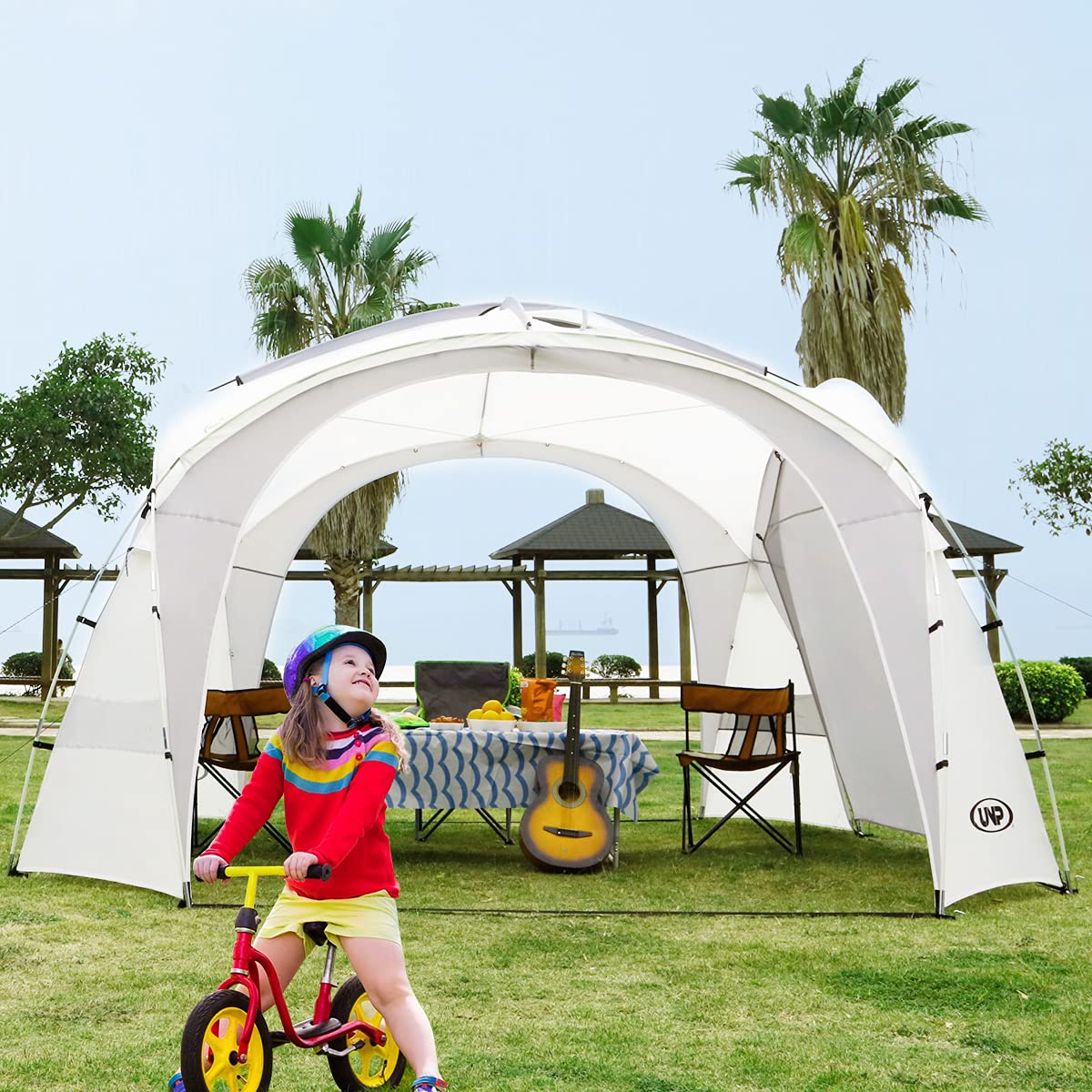 Unp Easy Beach Tent Pop Up Canopy Upf50+ Tent With Side Wall, Ground Pegs, And Stability Poles, Sun Shelter Rainproof, Waterproo
