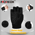 Moreok Workout Gloves Padded Weight Lifting Gloves For Men/Women, [3Mm Gel] Fingerless Grip Gym Gloves Fitness Gloves Black-L