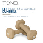 Tone Fitness 8 lb Neoprene Dumbbell Pair for Home Workouts - Non-Slip Design - Beige