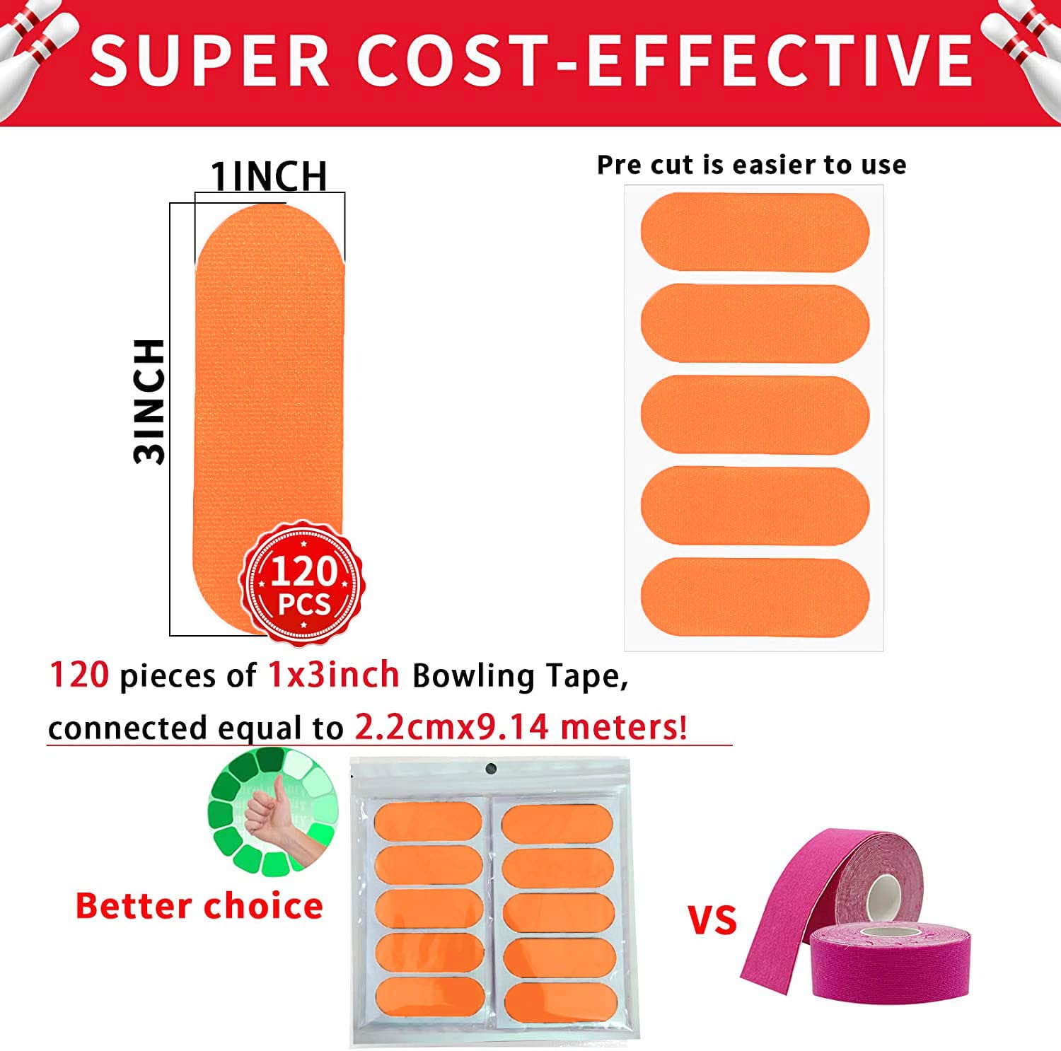 120Pcs Bowling Thumb Tape Bowling Finger Tape, Bowling Tape Thumb For Bowlers, Bowling Accessories For Men Women Sport Workout (