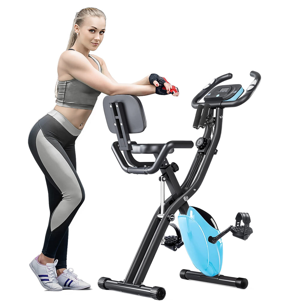 Merax Folding 3 In 1 Adjustable Exercise Bike With Resistance Bands Convertible Magnetic Upright Recumbent Bike