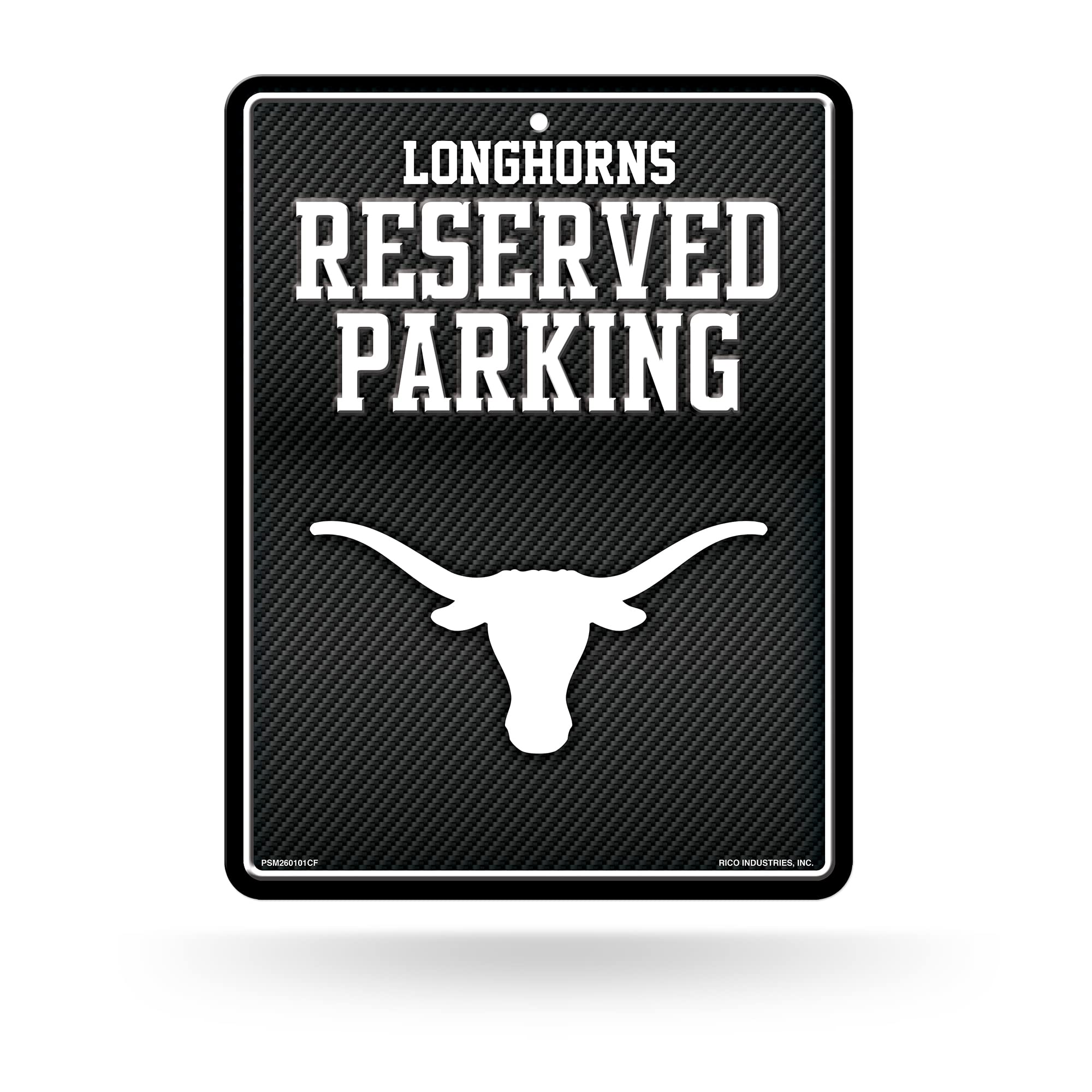 Rico Industries NCAA Texas Longhorns Metal Parking Sign 8.5 x 11 Carbon Fiber Metal Parking Sign - Great for Man Cave, Bed Room,