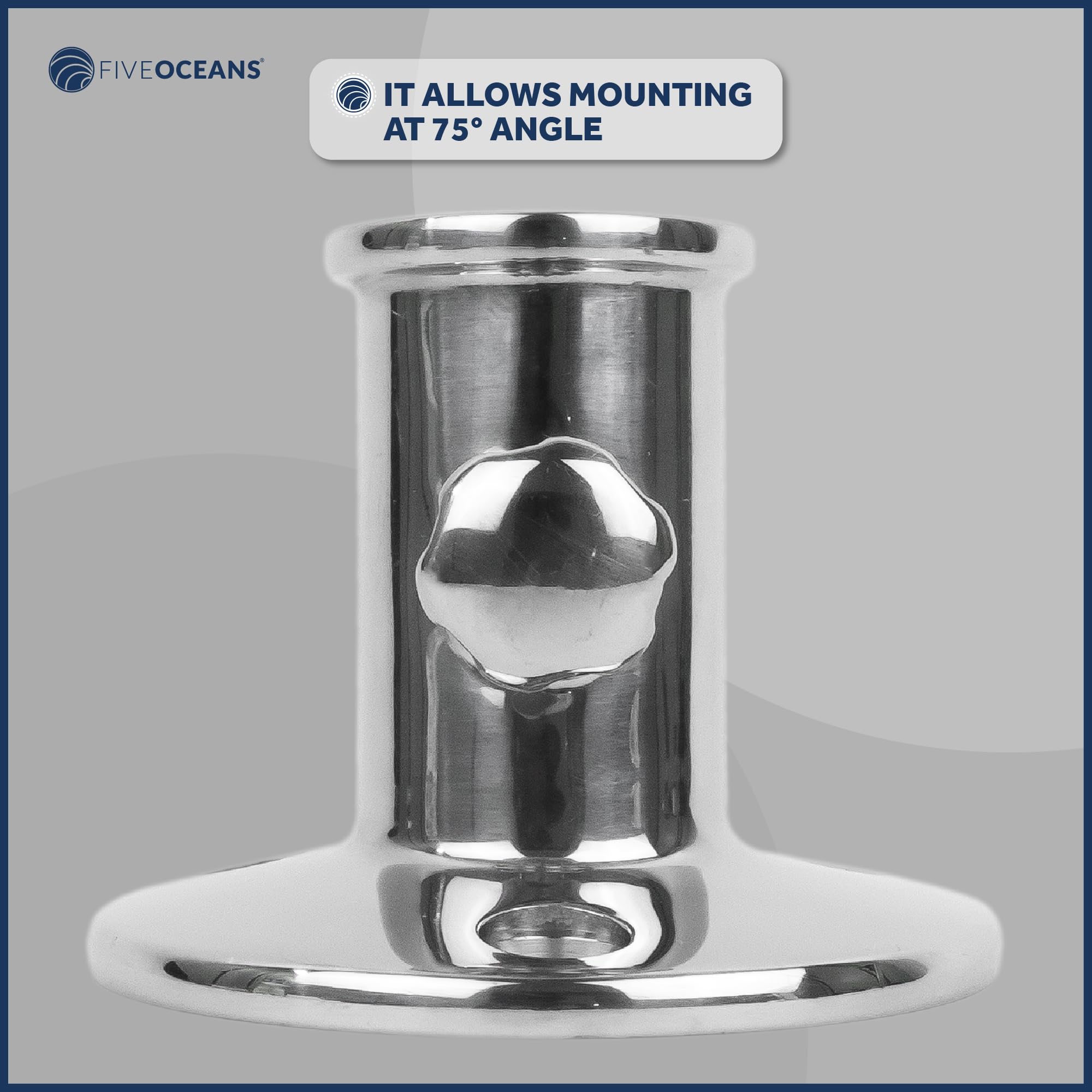 Five Oceans Boat Flag Pole Socket, Flag Pole Holder With Knob, Top Mount, Marine Grade Heavy Duty Stainless Steel, Fits 3/4 Inch