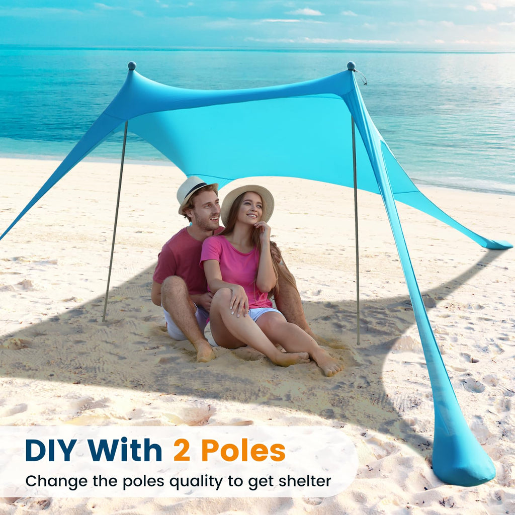 Beach Tent Sun Shelter - 10 X 10 Ft Beach Canopy Upf50+ Uv Protection With Sandbags, Poles, Grond Pegs And Anti-Wind Ropes For C