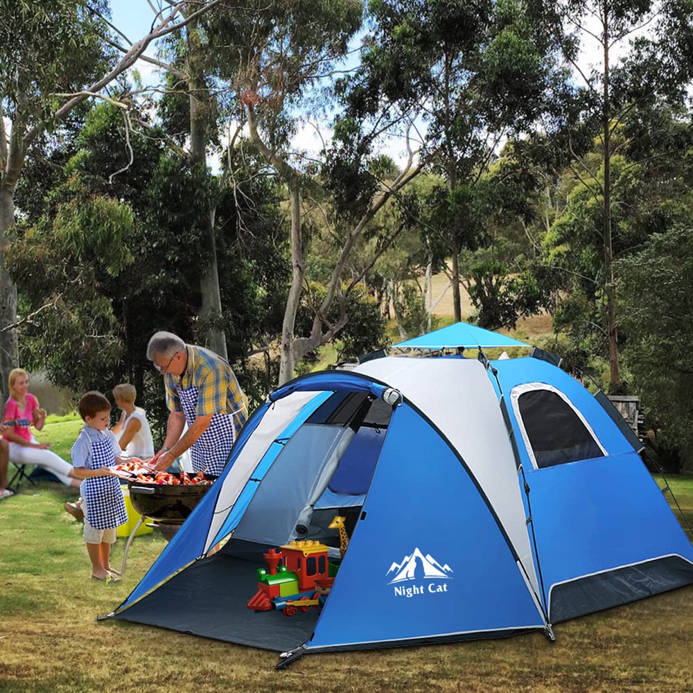Night Cat Pop Up Tent 2-3 Persons Instant Set Up Tent with Footprint Tarp & Porch, Automatic Double Layer Waterproof Camping Ten