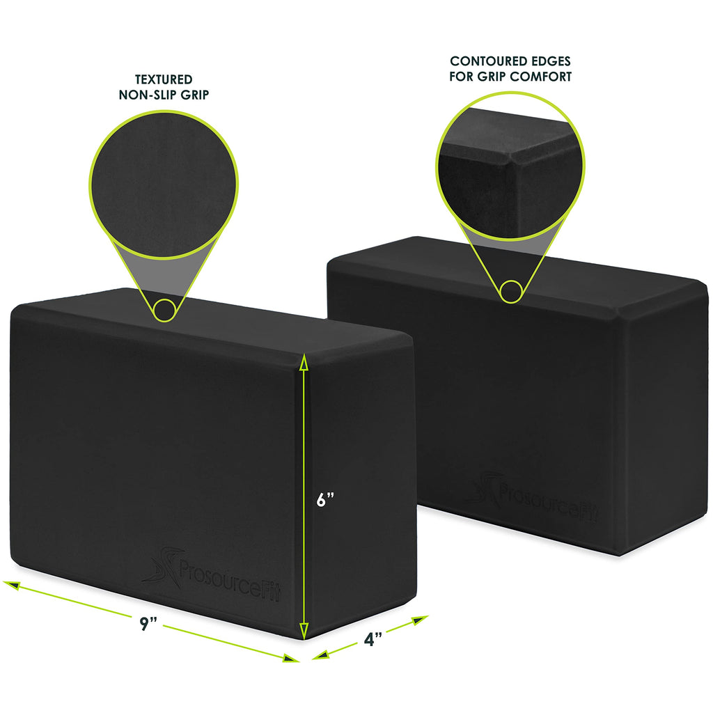 Prosourcefit Foam Yoga Blocks Set Of 2, High Density Eva Yoga Bricks, Sturdy Yoga Prop Large Size 4X 6 X 9 (Black) (Ps-2403-Bloc