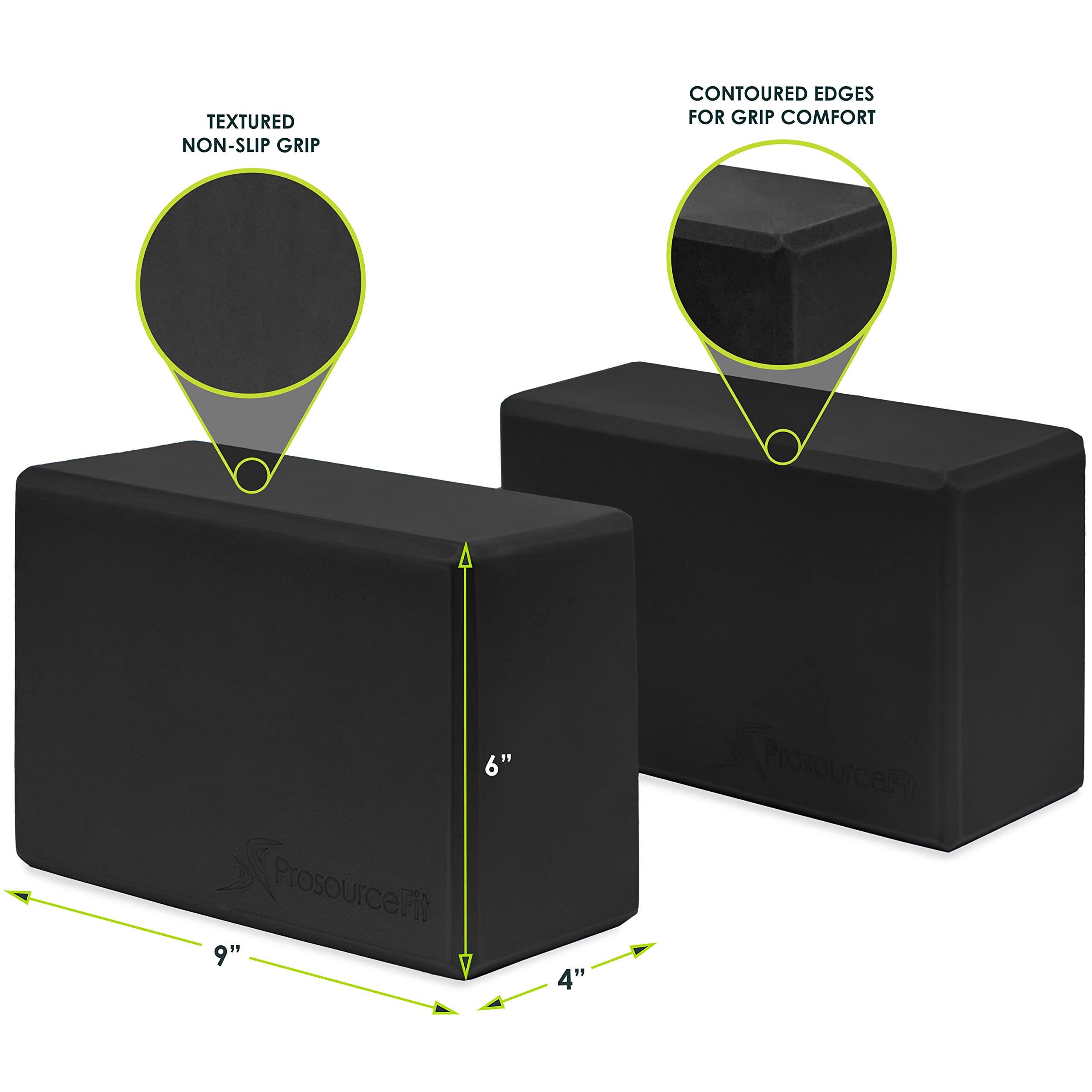 Prosourcefit Foam Yoga Blocks Set Of 2, High Density Eva Yoga Bricks, Sturdy Yoga Prop Large Size 4X 6 X 9 (Black) (Ps-2403-Bloc