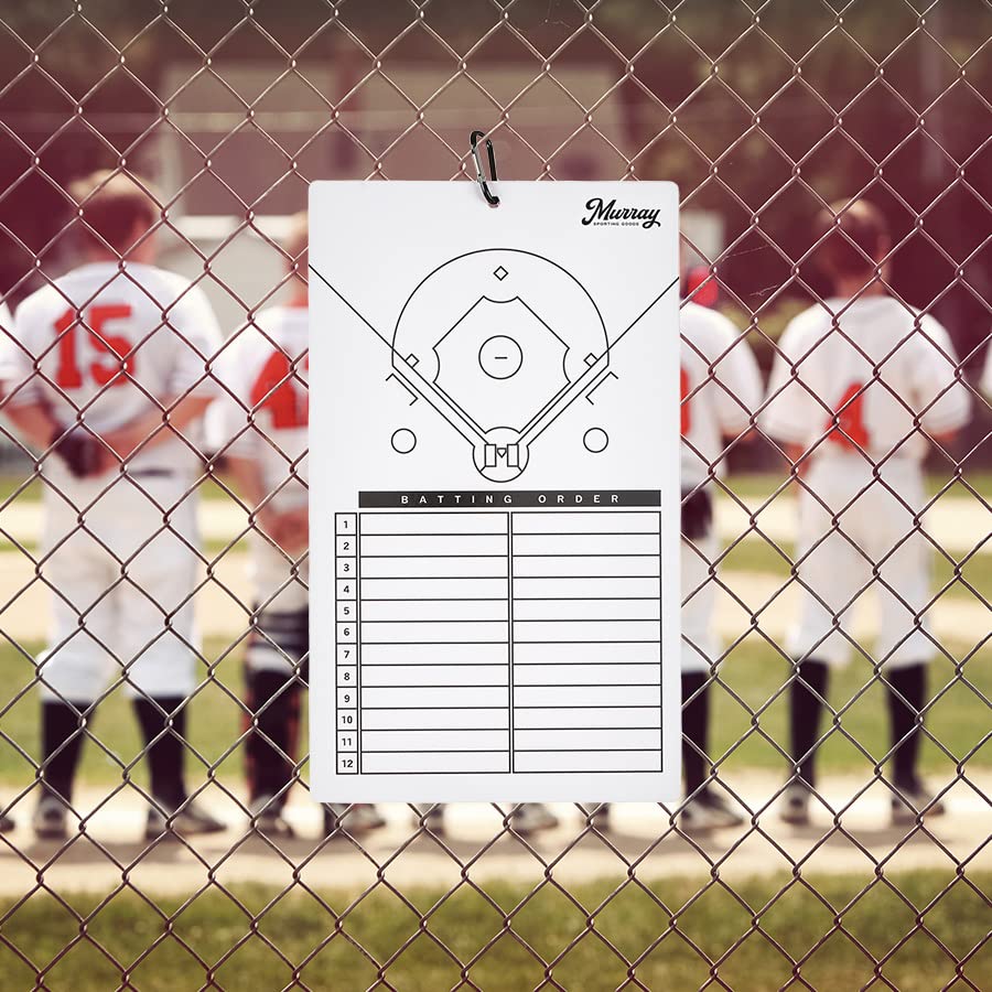 Murray Sporting Goods Baseball Dry Erase Coaches Clipboard | Double-Sided Baseball Lineup Clipboard Dry Erase White Board | Base