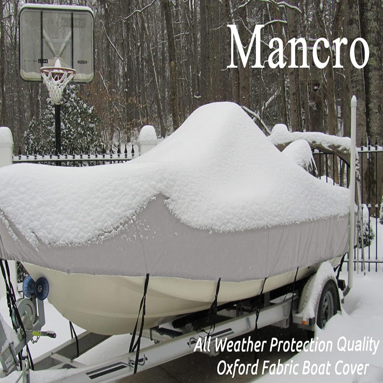 Mancro Bass Boat Cover 16-18.5Ft, Trailerable Waterproof Boat Covers, Fits V-Hull, Tri-Hull, Runabout Bowrider & Fishing Boats,