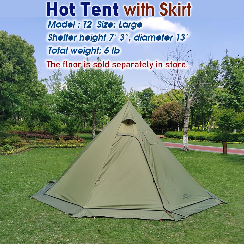 4 Persons 5Lb Lightweight Tipi Hot Tent With Stove Jack, 7'3'' Standing Room, Teepee Tent For Hunting Family Team Backpacking Ca