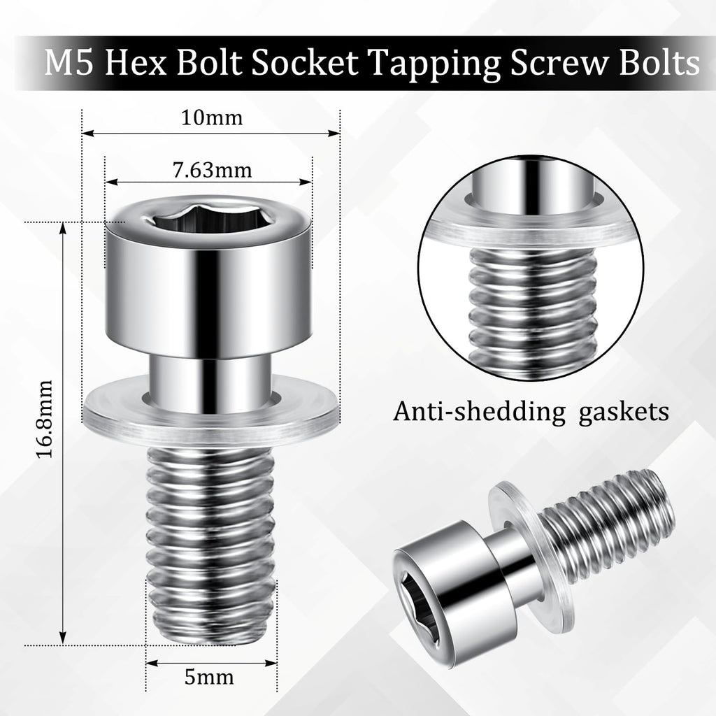 40 Pieces M5 Hex Bolt Socket Tapping Screw Bolts Water Bottle Cage Bolts With Washers For Bike Water Bottle Cage Holder Bracket