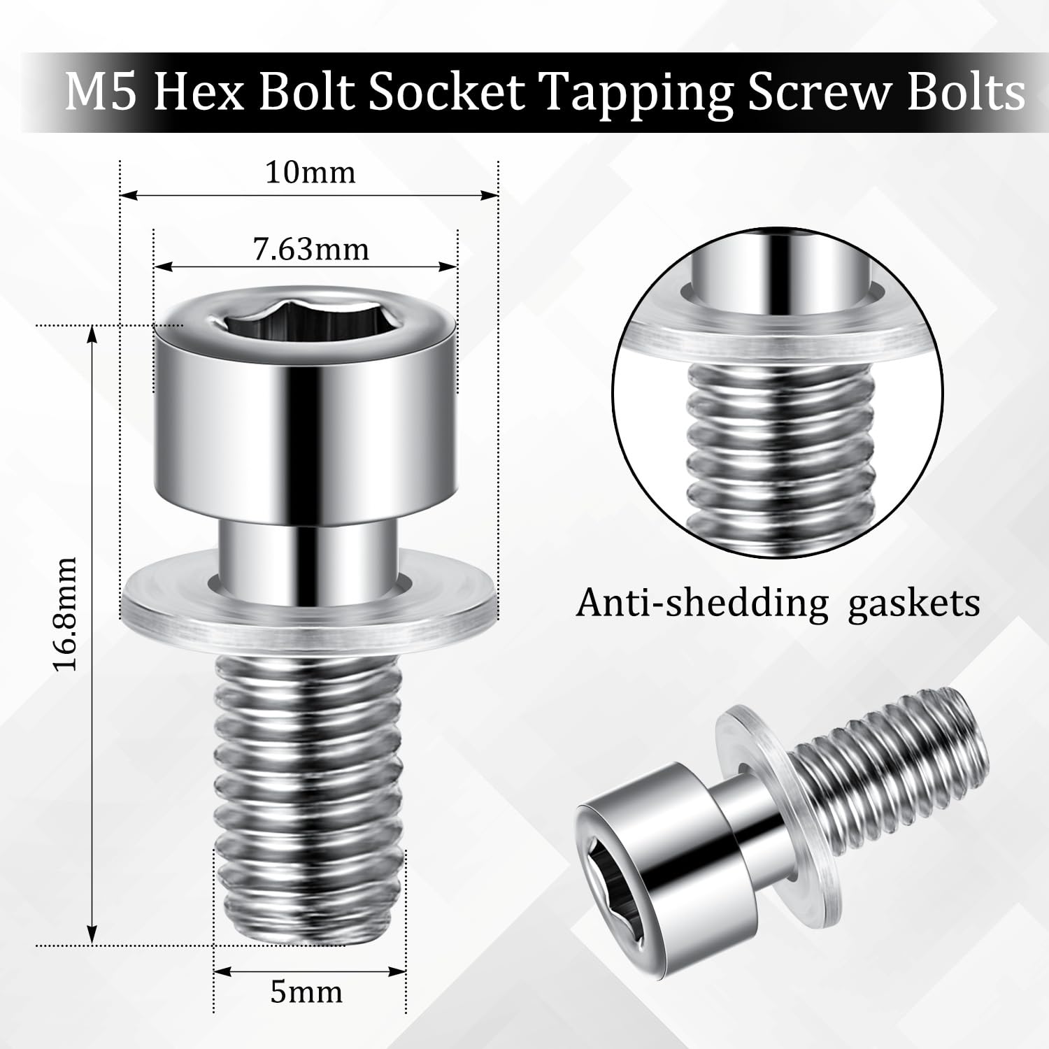 40 Pieces M5 Hex Bolt Socket Tapping Screw Bolts Water Bottle Cage Bolts With Washers For Bike Water Bottle Cage Holder Bracket