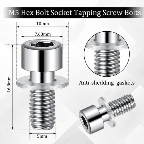 40 Pieces M5 Hex Bolt Socket Tapping Screw Bolts Water Bottle Cage Bolts With Washers For Bike Water Bottle Cage Holder Bracket