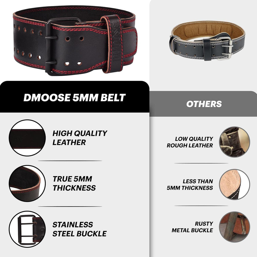 Dmoose Weightlifting Belts For Men Genuine Leather For Men And Women, 4 Inch Wide, Adjustable Buckle, 5Mm Thick For Weightliftin