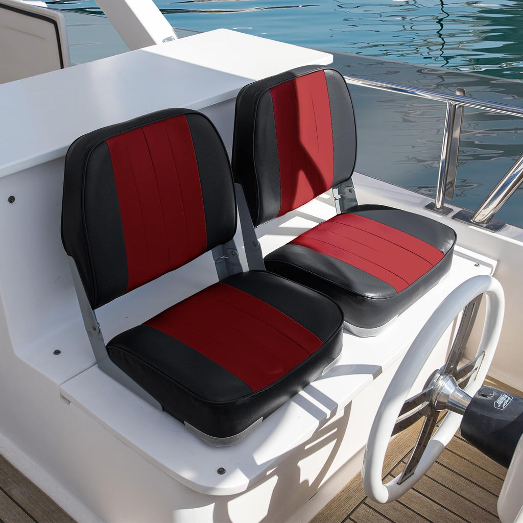 Leader Accessories A Pair Of Low Back Folding Fishing Boat Seat (2 Seats) (Black/Red)
