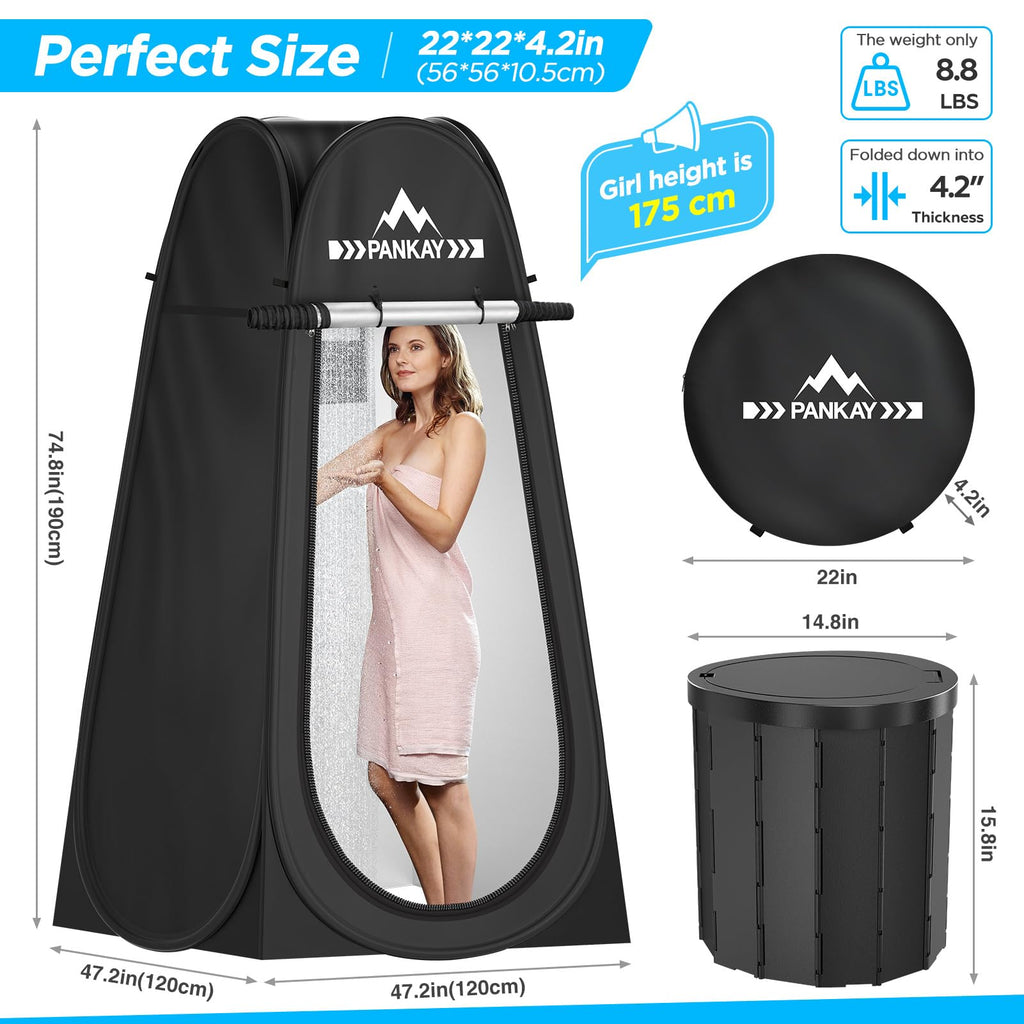 Pankay Camping Toilet With Pop Up Privacy Tent, X Large Portable Toilet Potty For Adults, Outdoor Camping Shower Tents Changing