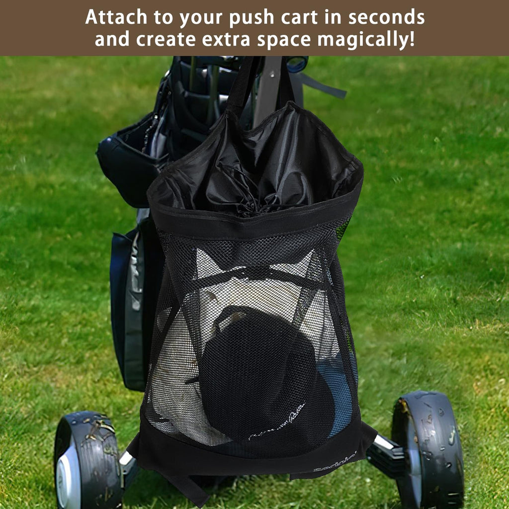 Golf Push Cart Accessories - Golf Push Cart Backside Extension Storage Bag With Top-Closing Lid, Access To The Items Easily, Bla