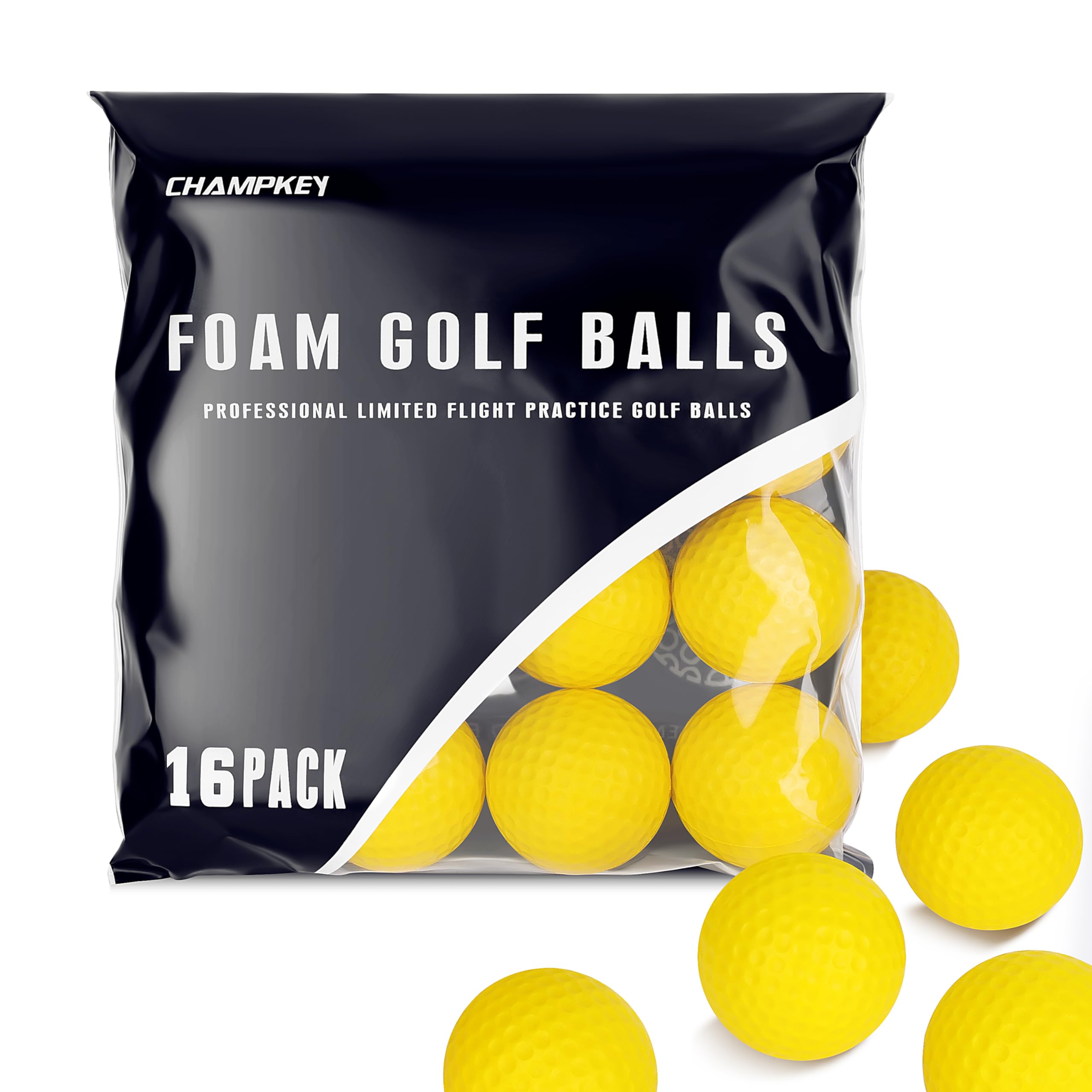 Champkey Practice Foam Golf Balls 16 Or 32 Pack | Limited Flight Golf Balls | True Spin And Feel Training Golf Practice Balls(32