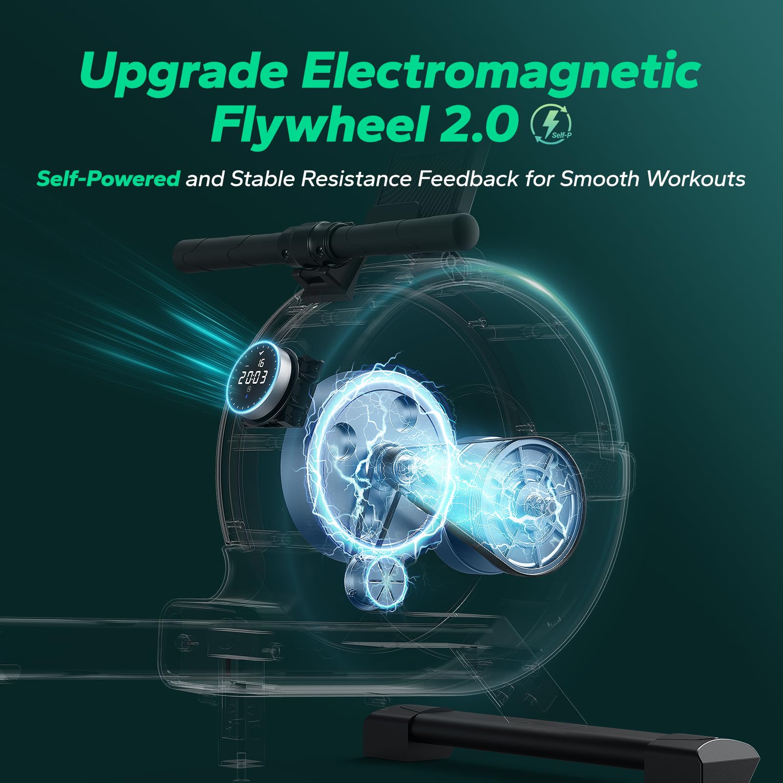 Merach Self-Powered Rowing Machines For Home, Electromagnetic Resistance 2.0 Rowing Machine, Smart Adjust Resistance And Self-De