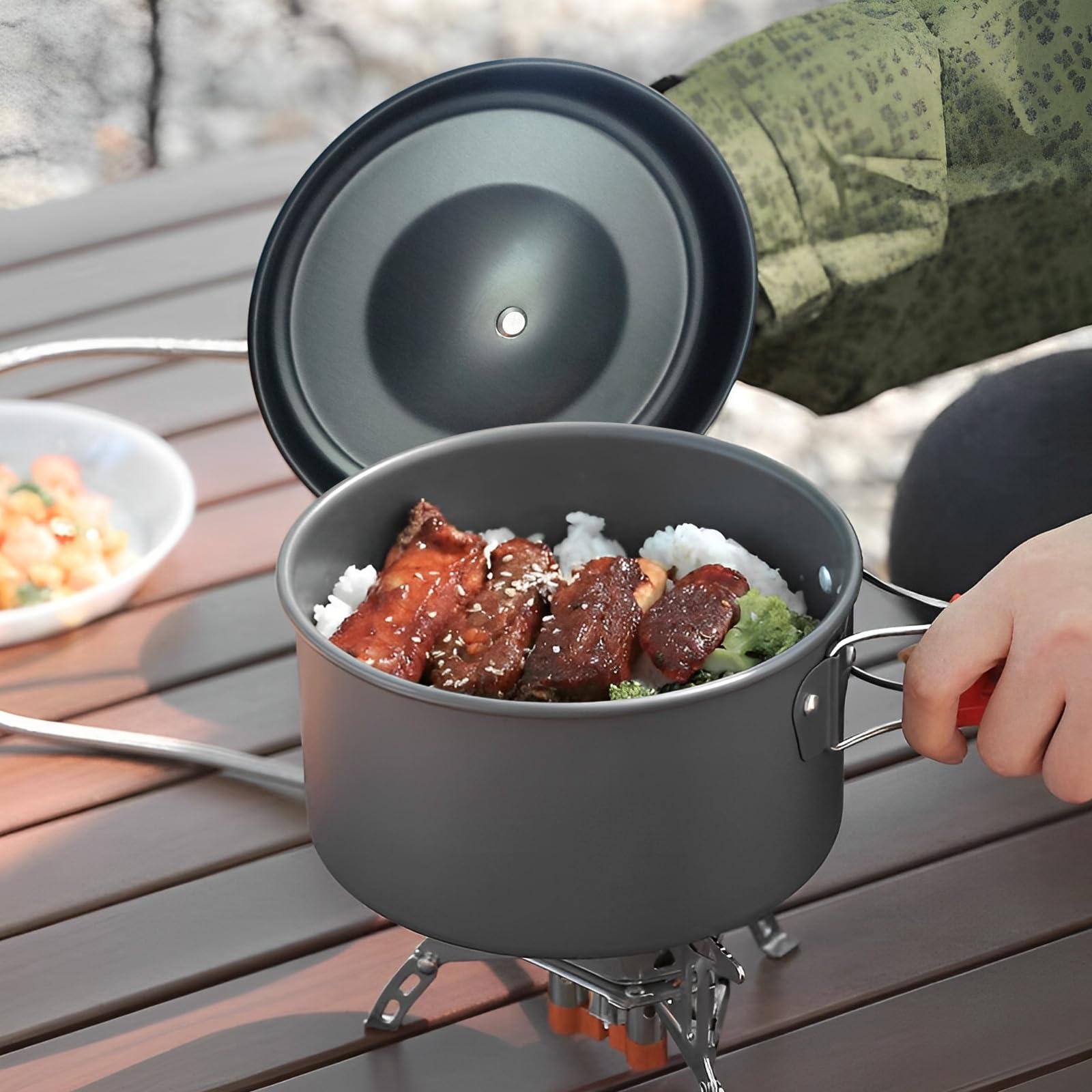 Camping Cooking Set,7Pcs Camping Pan Set For Backpack Cookware Pot And Pans Set, Survival Cooking Kit For Hiking Cooking Gear Ou